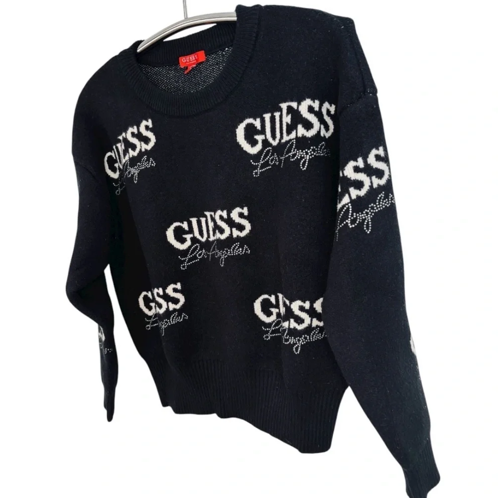 GUESS Black and White All Over Logo Crewneck Women’s Sweater Size Small - Picture 2 of 8